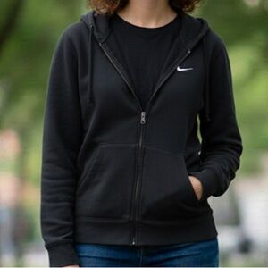 Nike Classic Black Zip-up Swoosh Hoodie Medium 22”
